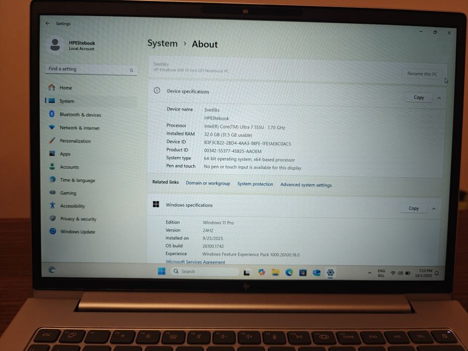 Неупотребяван лаптоп HP EliteBook 640 G11 в гаранция до Септември  202