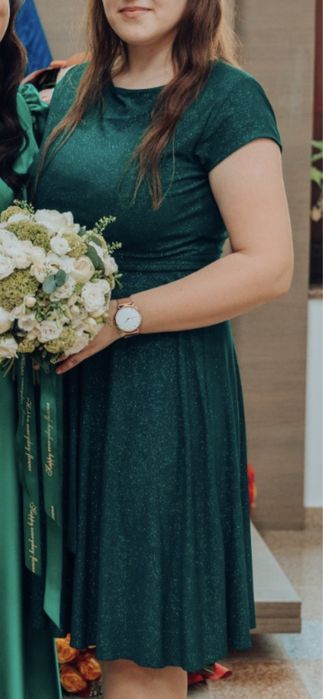 Rochie elegantă elastică verde cu sclipici
