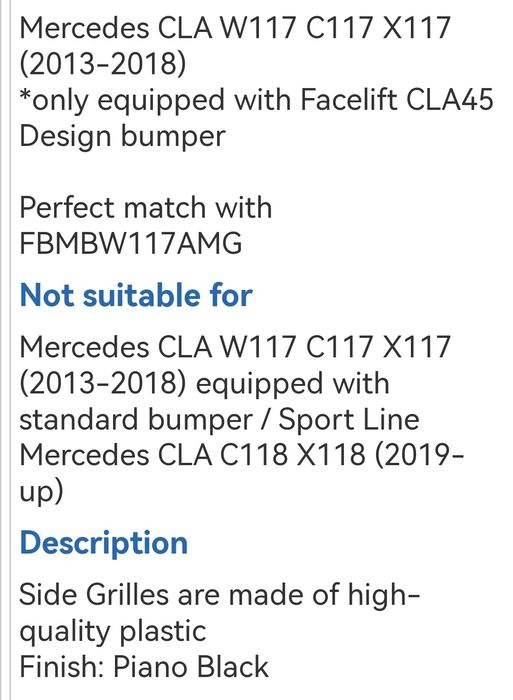 Grile bara fata Mercedes Benz W117 A45