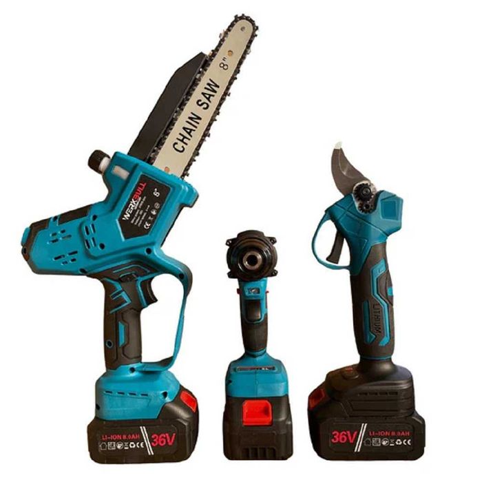 Комплект WerkBull 3в1: Лозарска Ножица Мини резачка и Ударен винтоверт