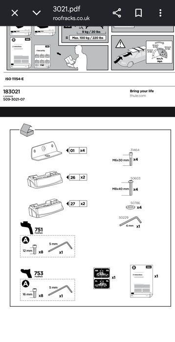 Vand Bare Thule 751+kit 3021 Dacia Dokker