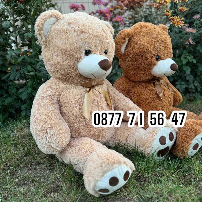 Плюшен мечок 100см с панделка ГОЛЯМ 1м кафяв бежов плюшено мече мечка