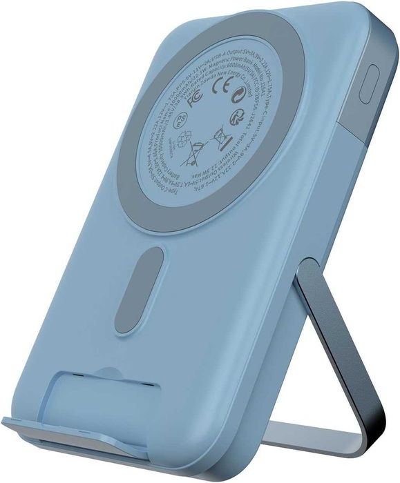 Магнитна външна батерия 10000mAh - MagSafe 22.5W със Стойка (Синя)