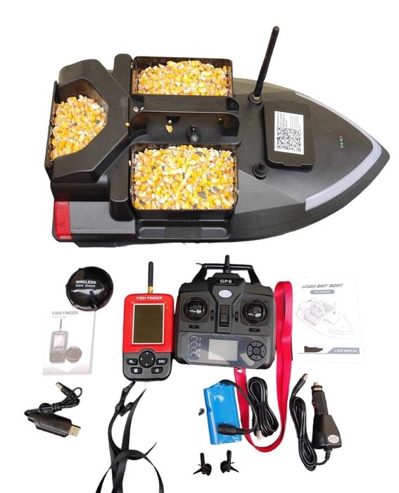 Barcă Navomodel cu sonar și GPS, 3 cuve , doua motoare , doua baterii,
