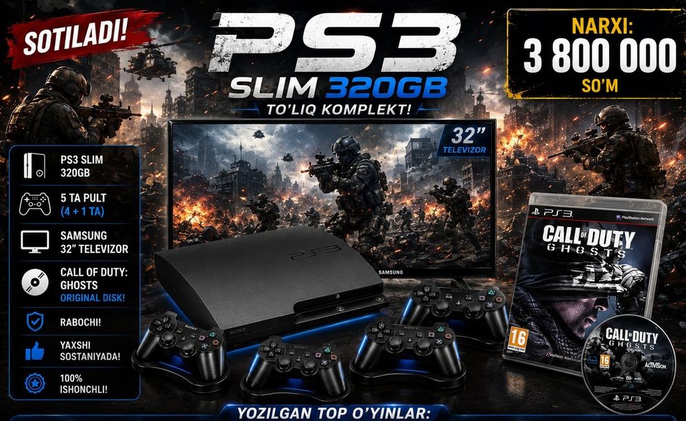 Ps3+Samsung 32tali televizor+5ta pulti va call of duty ghostni hammasi