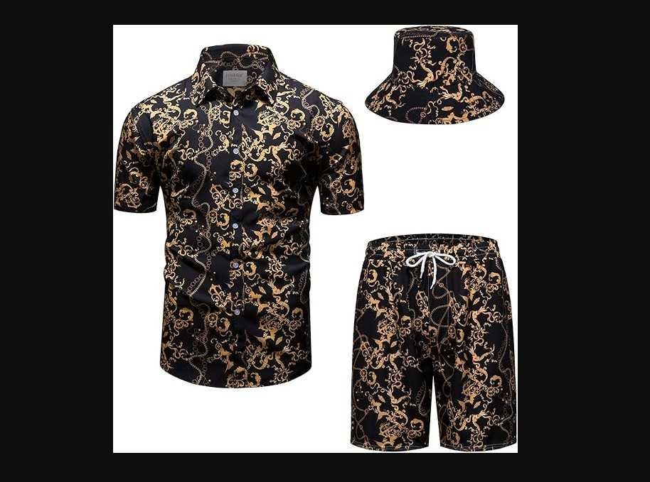 Set barbati 3 PIESE camasa, pantaloni scurti baroc si palarie bucket -LIVRARE MOCA !!!