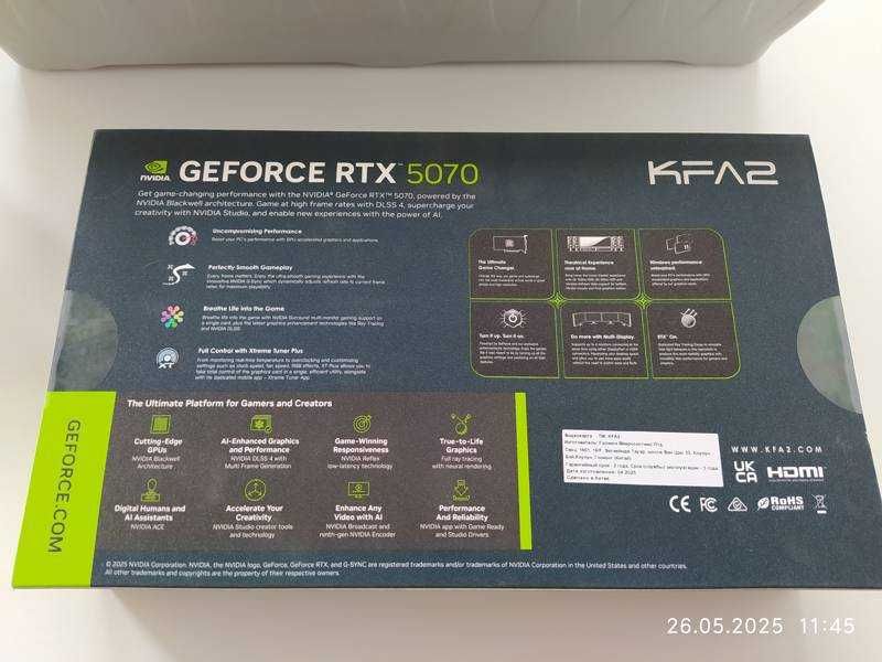 Видеокарта KFA2 GeForce RTX 5070 CORE OC 2FAN LED белая