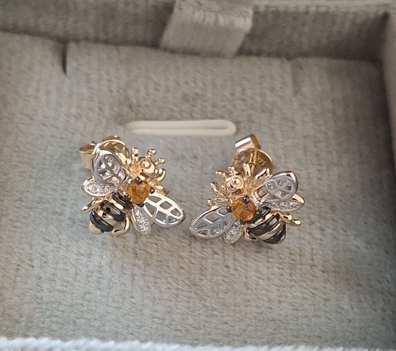Cercei aur 14k diamante si citrine naturale, albina