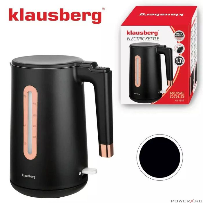 Fierbator electric, fabricat din otel inoxidabil, negru/auriu roz,