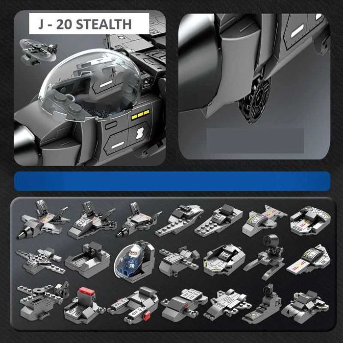 Joc constructii tip Lego avion Stealth  J-20 cu 510 piese 2 figurine