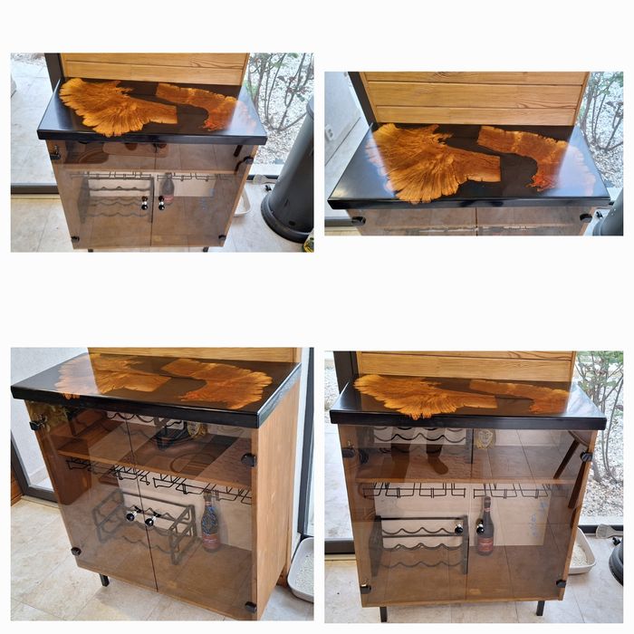 Masa cafea lemn masiv si rasina epoxidica