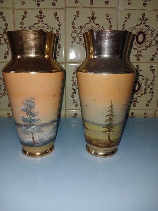 Вазы декоративные металлические, рисунок-эмаль