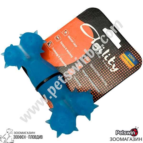 Гумена Играчка за Куче- 12см/15см- Кокал с Шипчета- Син цвят-Agility-2