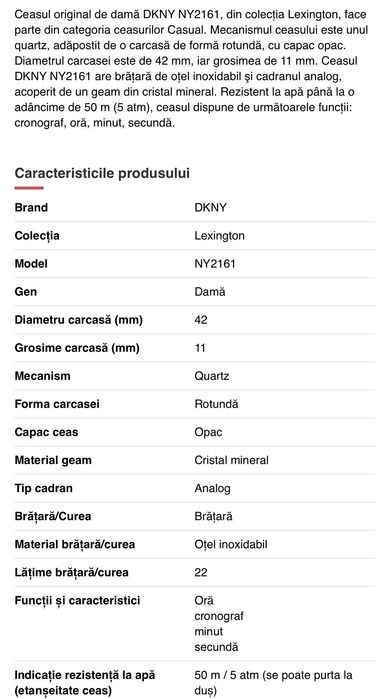 Ceas DKNY auriu stare bună