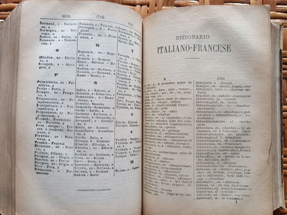 Книга издадена 1888 година речник Френски Италиански