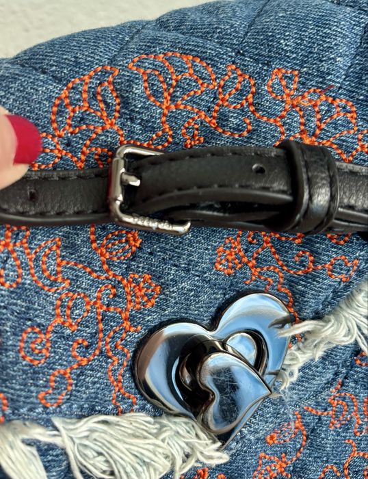 Geanta femei Desigual originala , denim cu franjuri si broderie