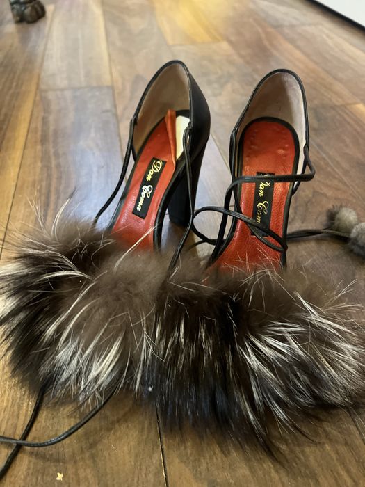 Sandale cu toc blana naturala Dan Coma