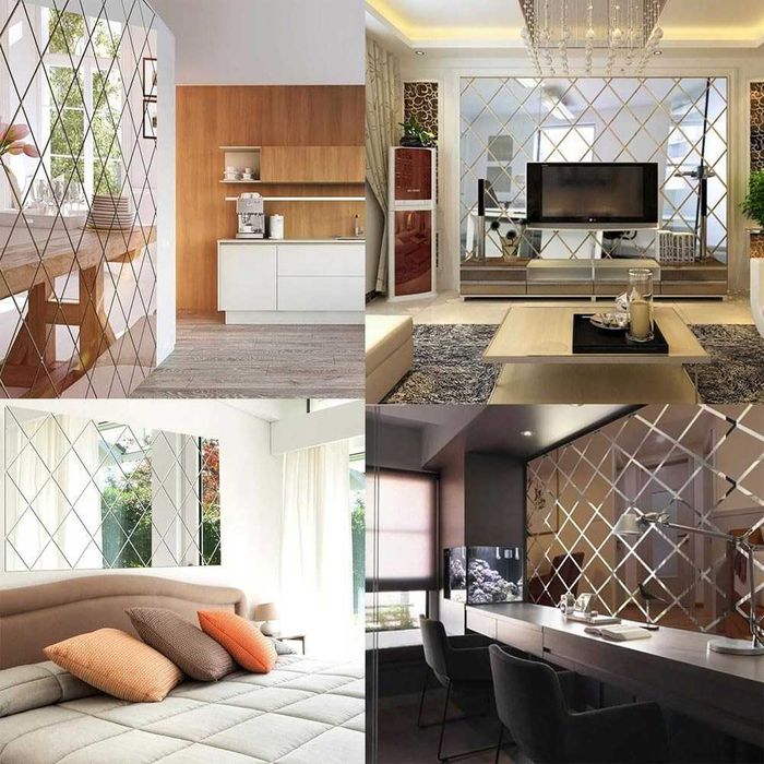 Комплект от 32 самозалепващи се огледала за стена с форма на ромб