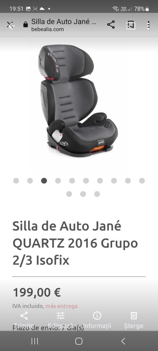 Silla de Auto Jané QUARTZ 2016 Grupo 2/3 Isofix - Bebealia