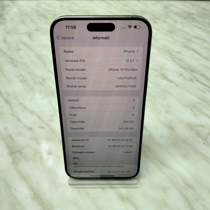 Telefon Apple iPhone 15 Pro Max 256GB White 98% bat Zeus Amanet 30572
