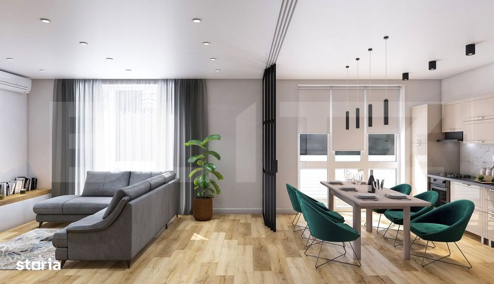 Apartament 2 camere, living cu bucatarie open space, balcon –60 mp u