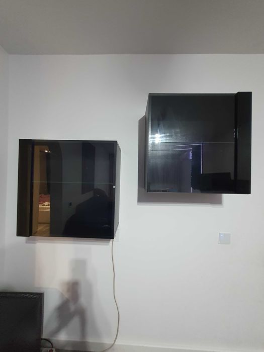 Set Living Comoda TV 180cm + 2 etajere 60cm, Negru, lumini albastre