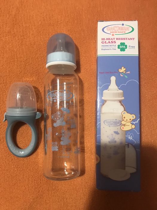 Стъклено бебешко шише и биберон за плодове