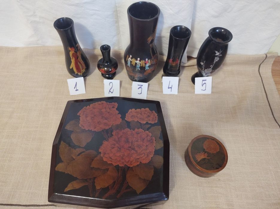 Coletie lemn de piper lacuit vopsit manual vaza si casete VIETNAM