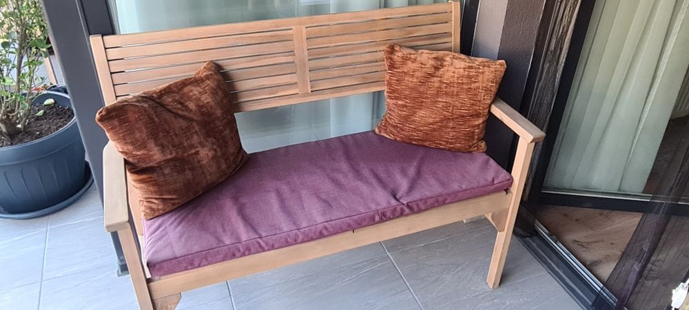 Mobilier balcon/terasă din lemn acacia – bancă rabatabilă + 2 fotolii