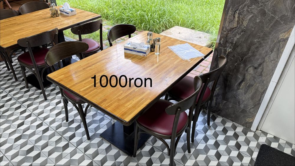 Masa cu 4 scaune sau 3 scaune, mobilier restaurant cofetarie impinge tava