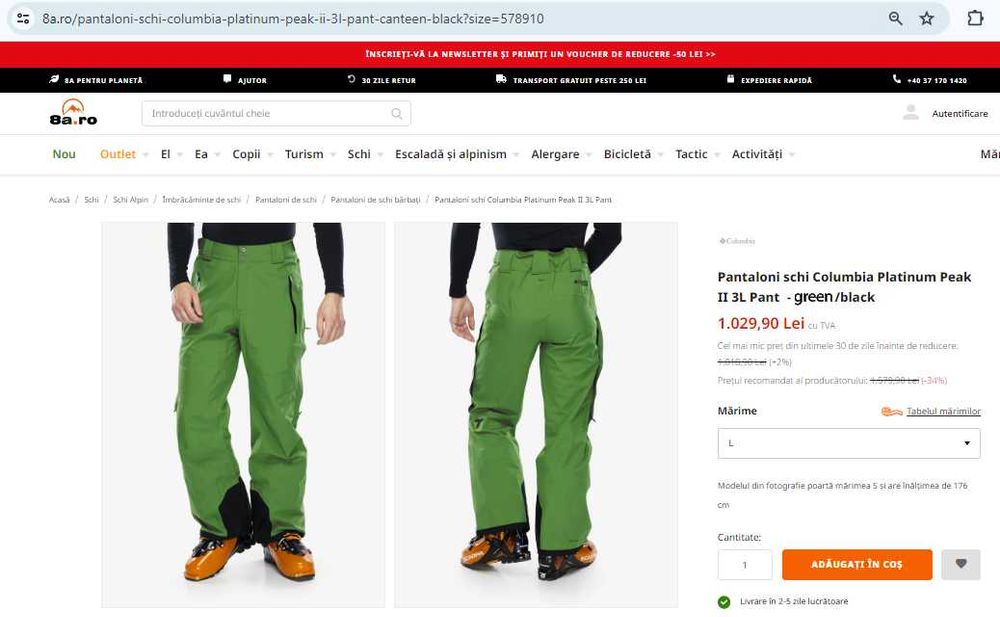 Pantaloni ski Columbia Omni Heat Green