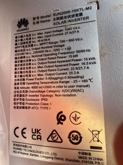 Invertor/inverter huawei 15kw trifazat on-grid, non-hibrid