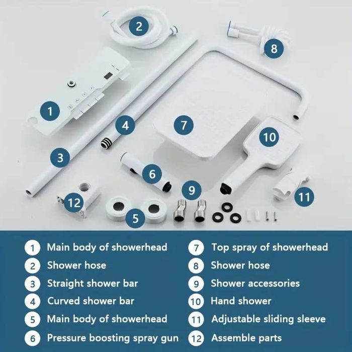 Бяла Душ система с термостатен смесител 4 бутона дисплей функция дъжд