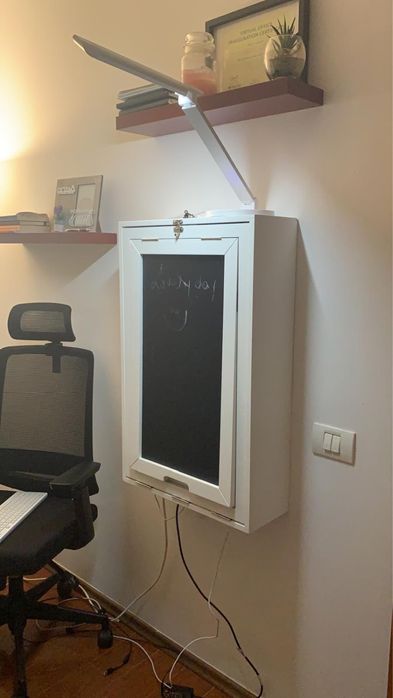 Birou pliabil modern, cu spațiu de depozitare – alb