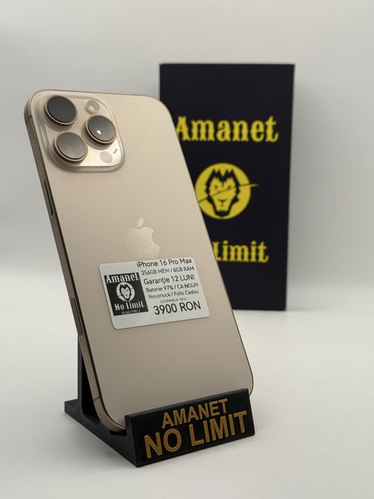 iPhone 16 Pro Max 256GB Desert Titanium Baterie 97% Garantie 12 Luni.