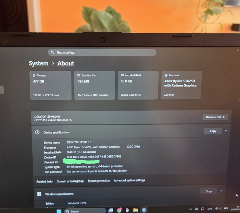 Laptop HP 255 G9, AMD 5 5625U 15.6", Full HD, 16GB, 512GB SSD,