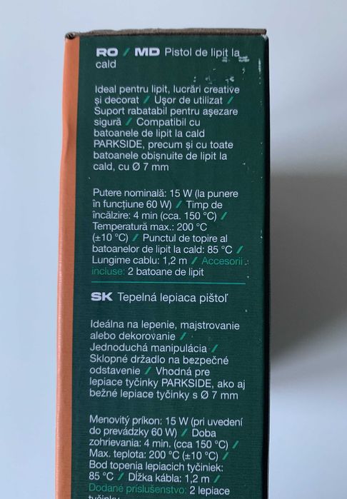 Pistol de lipit cu batoane Parkside nou, in garantie + 100 batoane