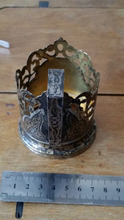 Подстаканник серебряный с хрустальным стаканом 875 проба 35 грамм Сов