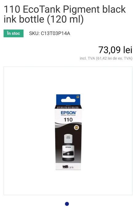 Cerneala originala EPSON 110 EcoTank C13T03P14A, negru(black) Cartus