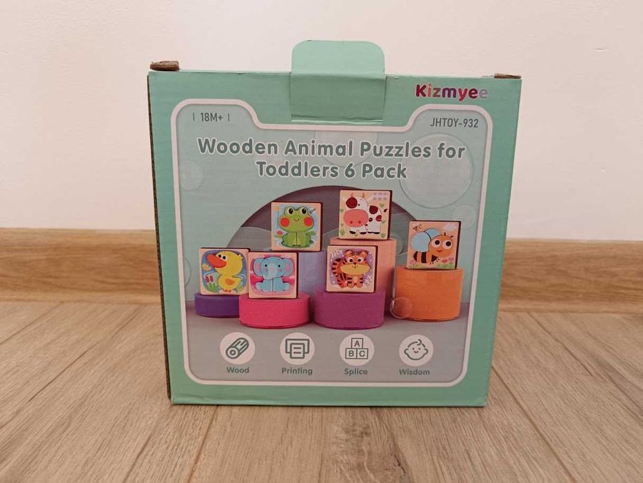 Puzzle-uri din lemn cu animale (Montessori, set de 6)