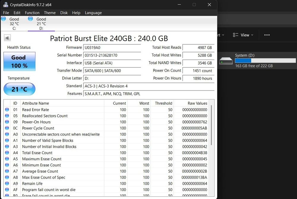 SSD Patriot Burst Elite 240GB SATA III 2.5" - 100%