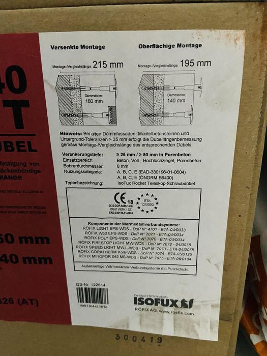 Рьофикс дюбел за изолация rocket 140 160 мм 100 бр (1,50 за бр)