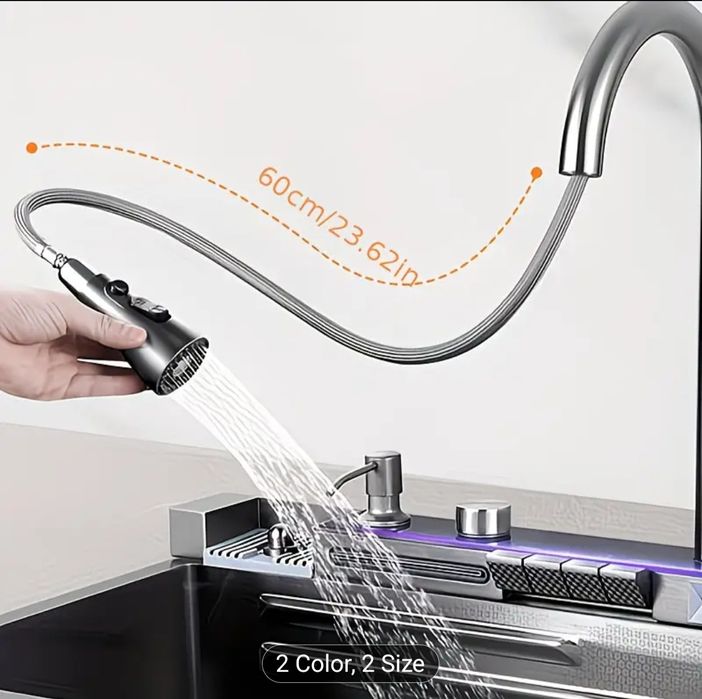 Луксозна Многофункционална Кухненска Мивка тип  Водопад, Черен мат