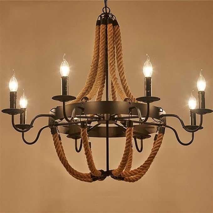 Висяща лампа с ретро конопено въже Таванско помещение Рустик Индустрия