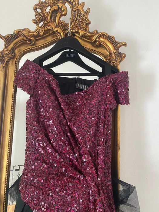 rochie eleganta lunga paiete bordo rochie nunta botez gala M L