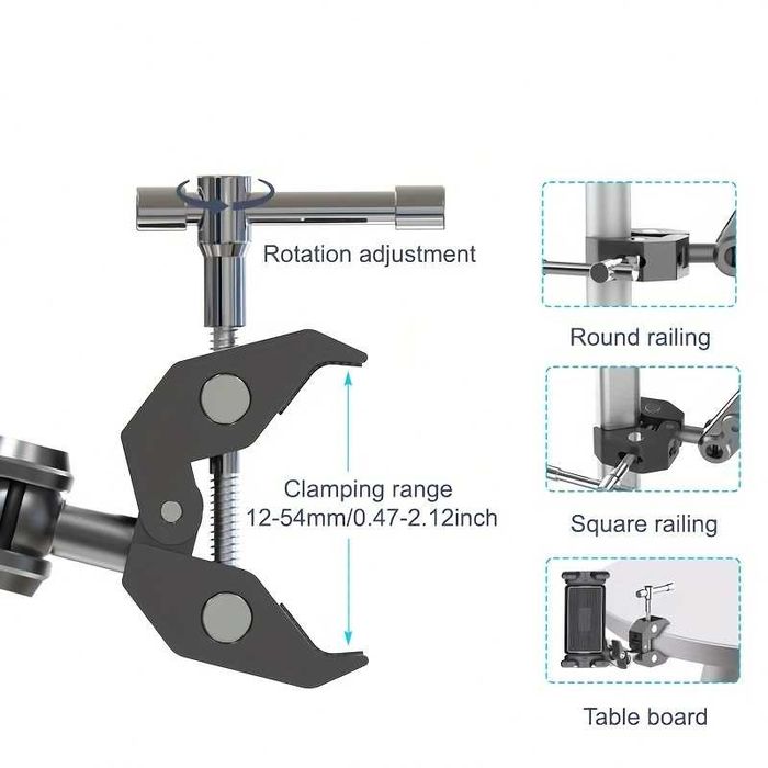 Suport telefon / tableta clema prindere metalica si brat reglabil 360