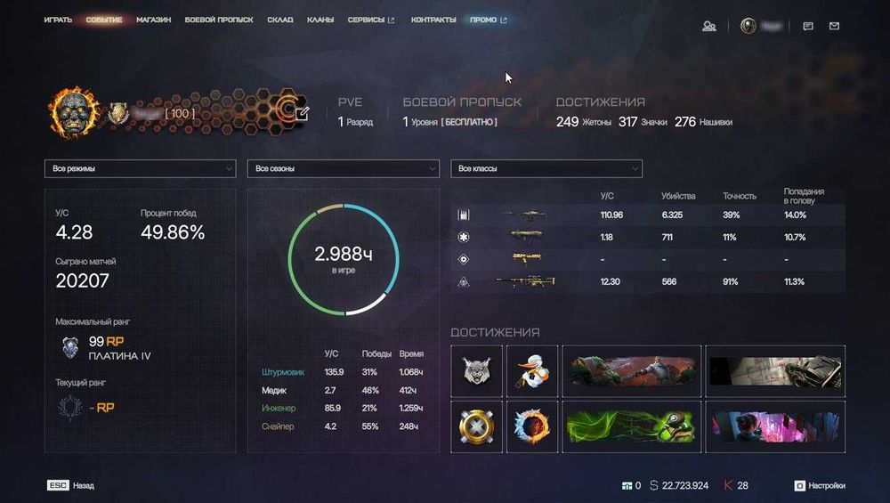 Аккаунт Warface | Задоначено 1 МЛН Р.