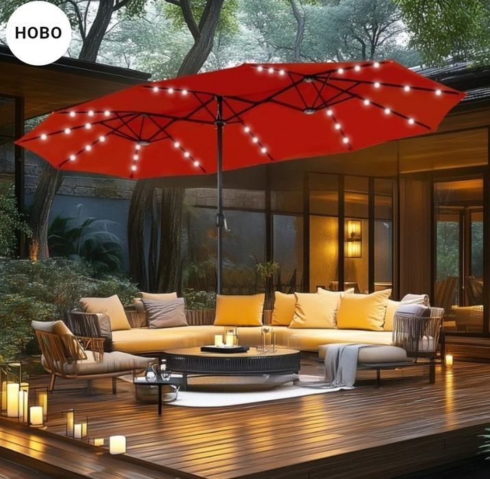 Градински Чадър двоен с лед светлени Чисто ново