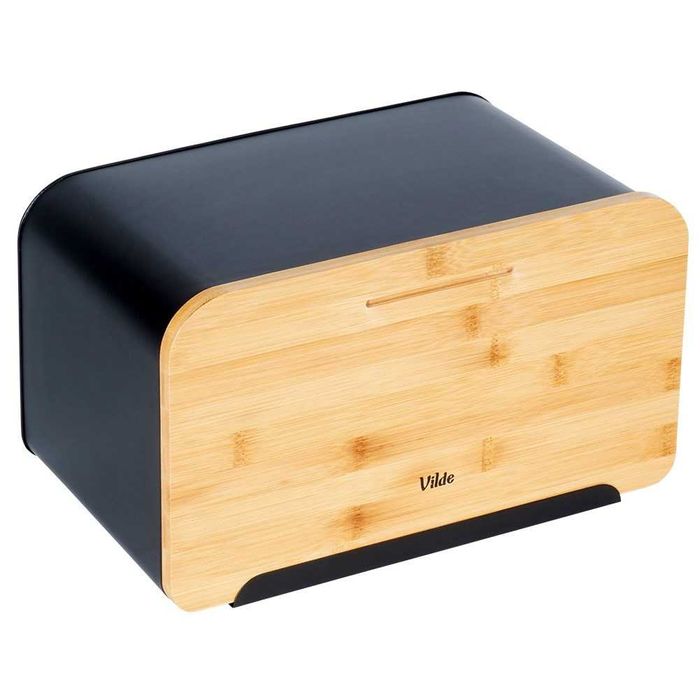 Кутия за хляб, изработена от метал, бамбукова дъска, модерен дизайн