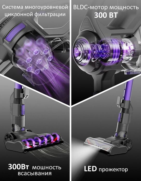 Беспроводной вертикальный пылесос для дома Utropuro V300 , Фиолетовый